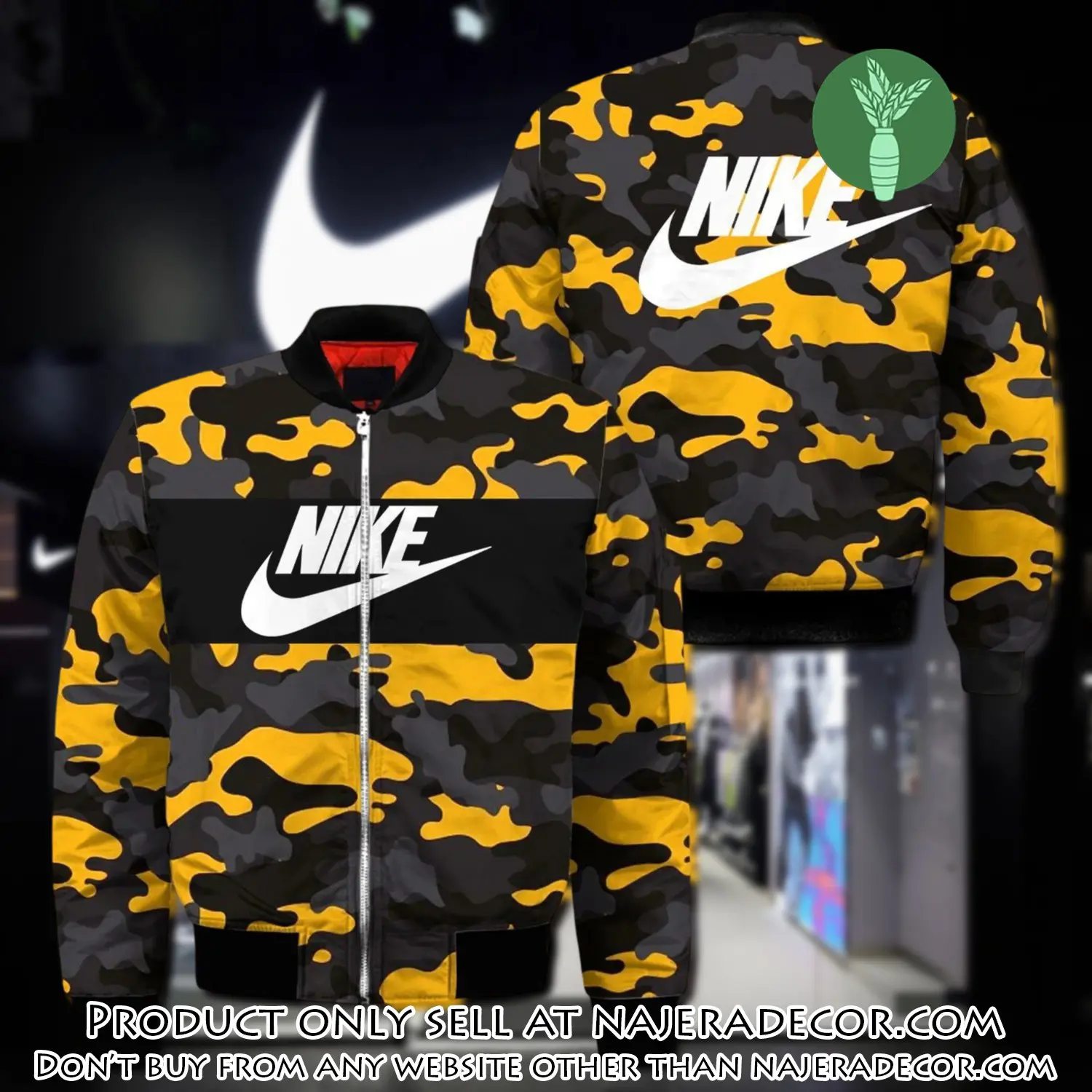 Nike yellow camo luxury brand premium bomber jacket clothing outfit for men women njr2051279